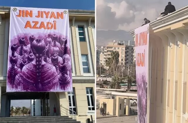 DEM Partili Cizre Belediyesi’ne asılan pankartı polis indirdi