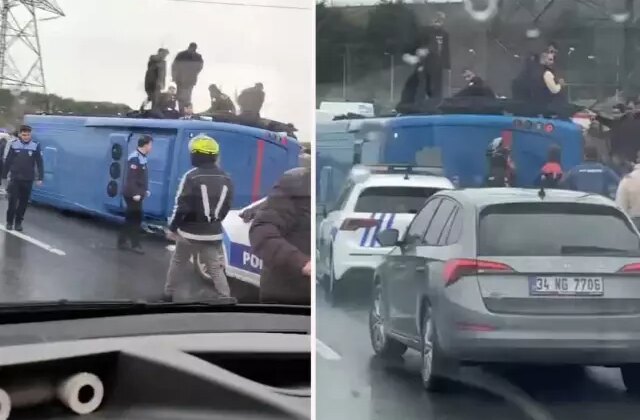 Eyüpsultan’da cezaevi nakil aracı devrildi: 2’si ağır, 10 yaralı