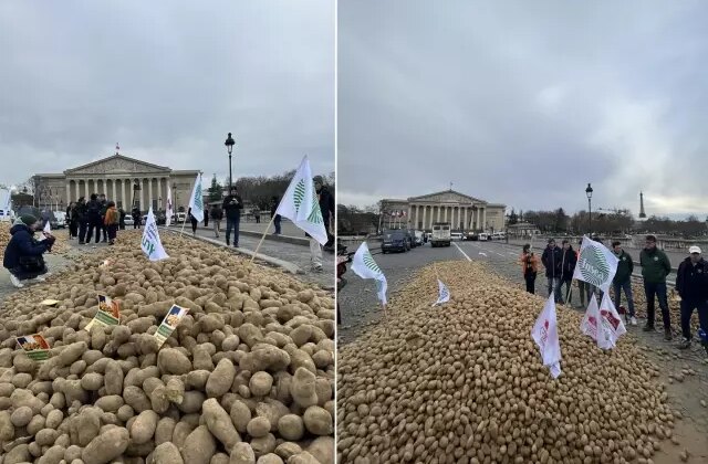 Fransa’da çiftçilerden sert protesto: Meclisin önüne 30 ton patates döktüler