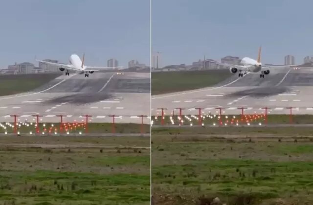 Görüntü Sabiha Gökçen’den! Uçak pistin üzerinde askıda kaldı