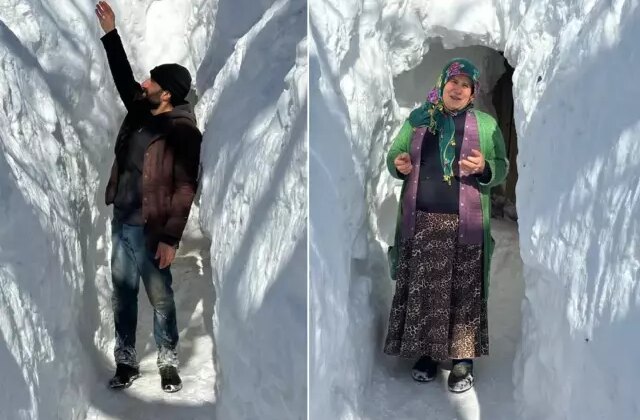 Görüntü Türkiye’den! Kar kalınlığı metreleri aştı, evlere tünelden ulaşıyorlar