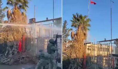 Hain saldırı sonrası şanlı Türk bayrağının tekrar göndere çekildiği anlar