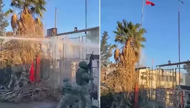 Hain saldırı sonrası şanlı Türk bayrağının tekrar göndere çekildiği anlar