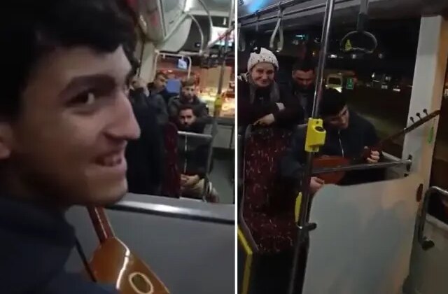 İETT otobüsünde sazlı yolculuk