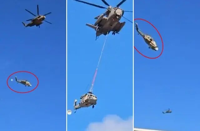 İsrail helikopteri havada taşınırken yere çakıldı