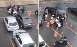 Polisler, anne ve bebeğini fırtınadan kalkanla korudu