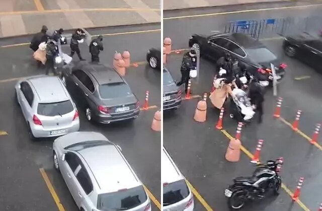 Polisler, anne ve bebeğini fırtınadan kalkanla korudu