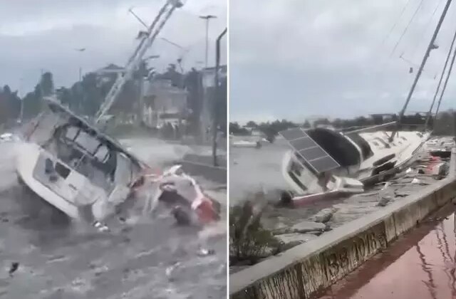 İstanbul’u fırtına vurdu! Dev dalgalar tekneyi oyuncak gibi savurdu