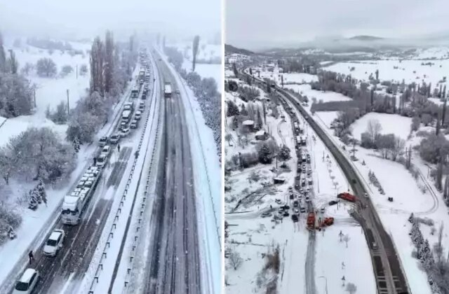 Kar kalınlığı 15 santimetreyi buldu, ulaşım felç oldu