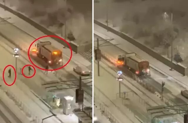 Kar topu isabet eden kar küreme aracı refüje çarptı