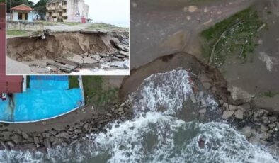 Korkutan görüntüler! Deniz bir günde 50 metre içeri girdi