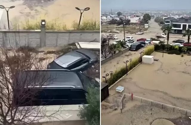 Kuşadası sele teslim! Sokaklar göle döndü, araçlar böyle sürüklendi