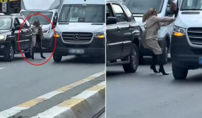 Lüks cipinden inip topuklu çizmeleriyle trafiği birbirine kattı