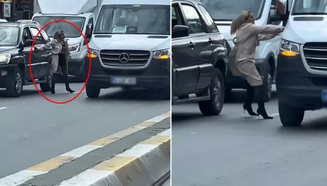 Lüks cipinden inip topuklu çizmeleriyle trafiği birbirine kattı