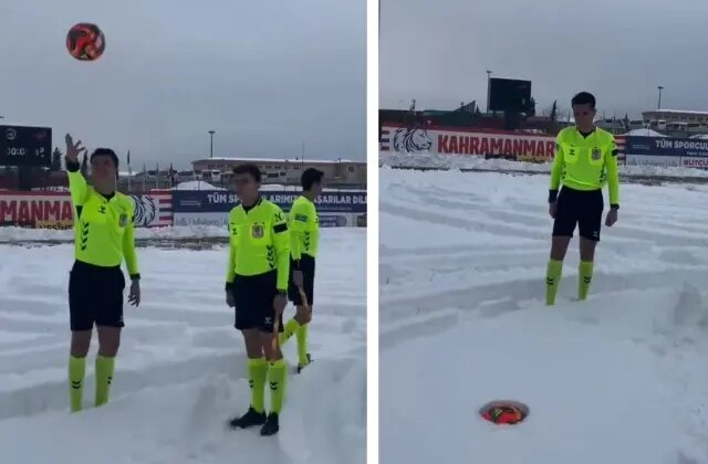 Maç için sahaya giden hakemler gördükleri manzara karşısında şoke oldu
