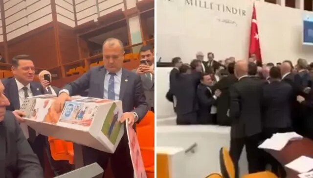 Mecliste tabut kavgası! Vekiller birbirinin üzerine yürüdü