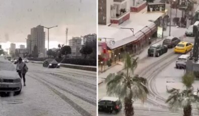 Mersin’de dolu yağışıyla sokaklar beyaza büründü