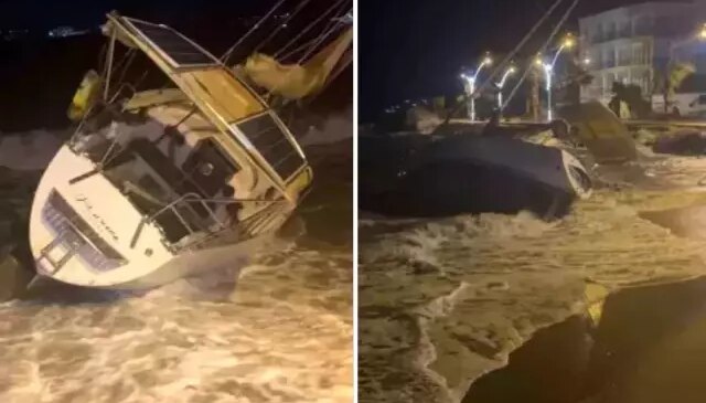 Milyonluk tekne şiddetli fırtına nedeniyle karaya oturdu