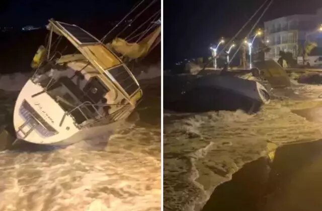 Milyonluk tekne şiddetli fırtına nedeniyle karaya oturdu