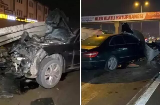 Otomobil bariyere saplandı! Yara almadan kurtuldu