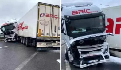 Sağanak nedeniyle direksiyon hakimiyetini kaybetti! Tır makasladı