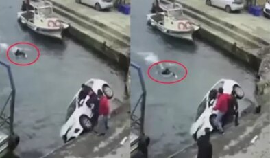 Sarıyer’de denize uçan otomobildekilerin yardımına balıkçılar koştu