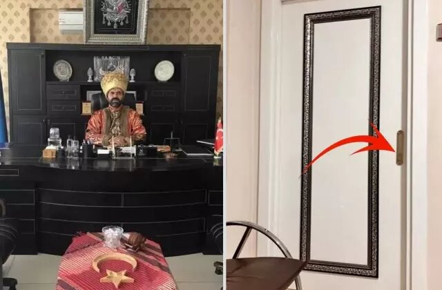 Seçime böyle gidiyor: Makam odasında padişah kıyafetiyle poz veren oda başkanı