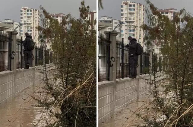 Selde kaldırım kayboldu, hastane duvarından yürüyerek geçti! O anlar kameralarda