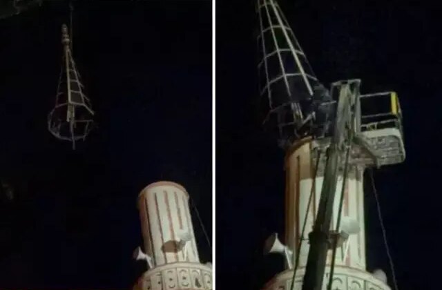 Şiddetli fırtına cami minaresine zarar verdi