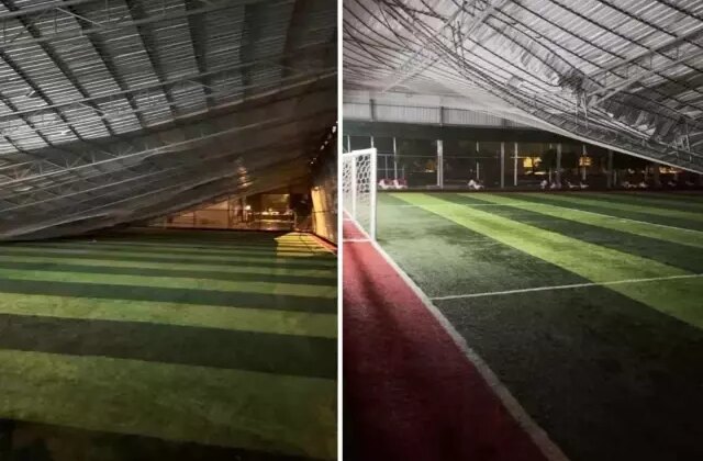 Şiddetli rüzgar nedeniyle halı sahanın tavanı çöktü