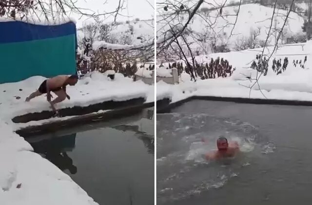 Siirt’te eksi 2 derecede havuz keyfi