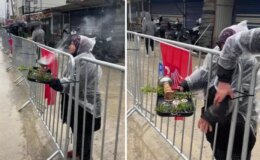 Slogan atmak isterken kendini yaktı, “Abla yanıyorsun” diyenlere aldırış etmedi