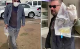 Sonda tüpüne meyve suyu koyup dilencilik yapan şahıs yakalandı