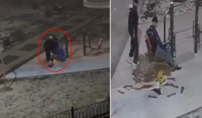 Karla kaplı parkta ilginç görüntü! 2 genç kameraya böyle yansıdı