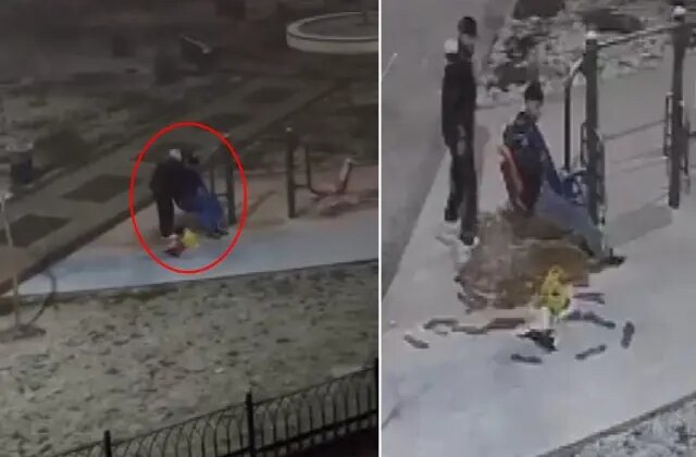 Karla kaplı parkta ilginç görüntü! 2 genç kameraya böyle yansıdı