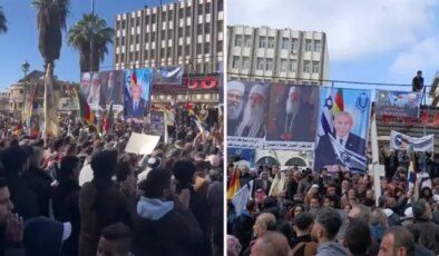Suriye’de skandal gösterdi: İsrail bayrağı ve Netanyahu fotoğraflarıyla sokağa indiler