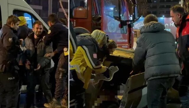 Takla atan otomobilde sıkışan arkadaşının başından bir an olsun ayrılmadı