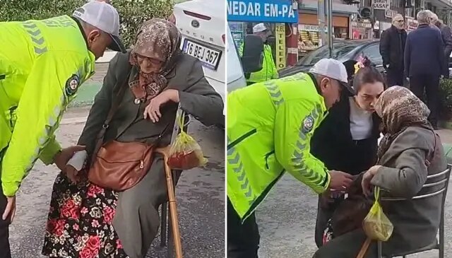İşte Türk polisi! Ambulans gelene kadar yaşlı kadının elini bırakmadı