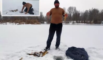 Türkiye’nin en uzun nehri dondu, üzerinde eskimo usülü balık avladılar