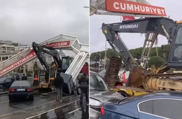 Üsküdar’da akılalmaz kaza: Ekskavatör ortalığı savaş alanına çevirdi