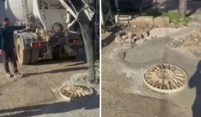 Vatandaşın tepkisine aldırış etmedi, kanalizasyona beton döktü