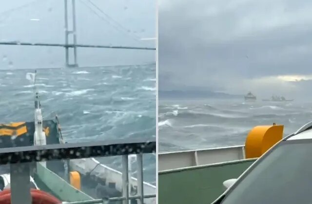 Yalova’da arabalı feribot fırtınada sürükleniyor! Yolcular 2 saattir mahsur