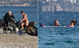 Görüntü Türkiye’den! Herkes üşürken onlar yüzdü