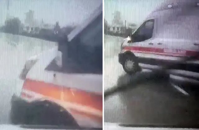 Ambulans ile servis minibüsünün çarpıştığı kaza kamerada