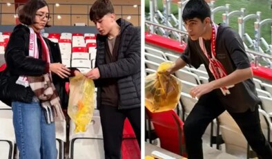 Antalya’da 80 öğrenci Samsunspor maçının ardından tribünü temizledi