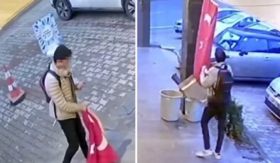 Bayrağımıza alçak saldırı: Kopardı, yetmedi üzerine basarak o anları kayda aldı