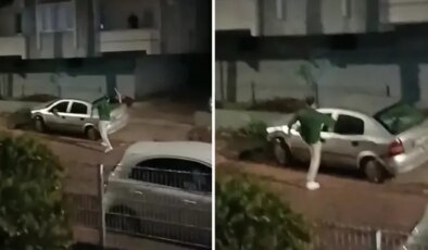 Camlarını kırdığı otomobile ışıklı çiçek buketi fırlattı; o anlar kamerada