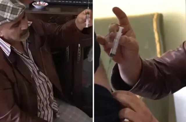 Çay dolu enjektörü, vücuda batırdı