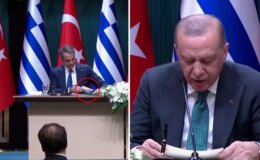 Cumhurbaşkanı Erdoğan’la görüşen Miçotakis’in hareketi basın toplantısına damga vurdu