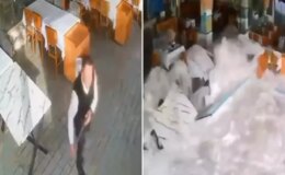 Dev dalgalar koca restoranı böyle yuttu